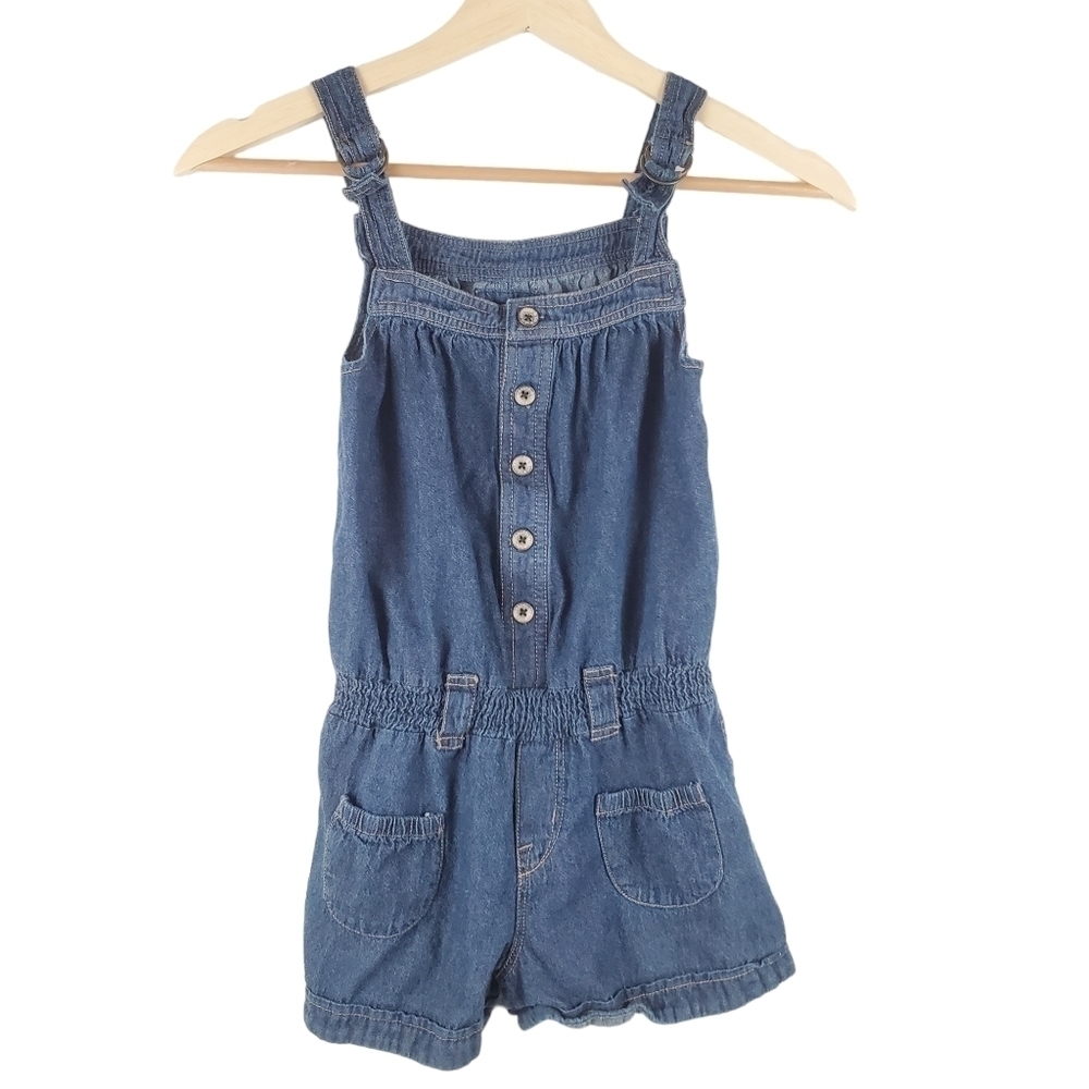 LEVI'S Denim Romper Girls 10 Smocked Waist Button Front Adjustable strap Cotton